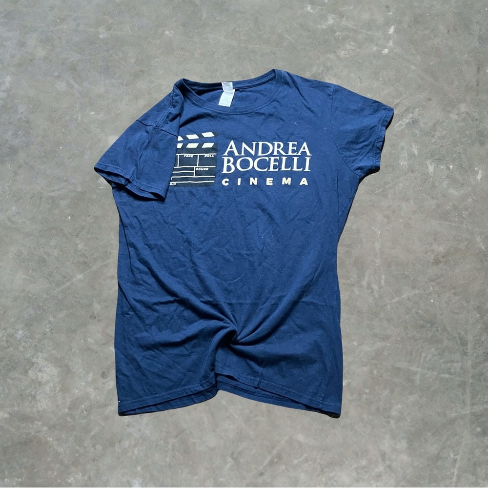 ☀️ Andrea Bocelli Cinema Album Tee Womens Size XL Gildan Navy Blue